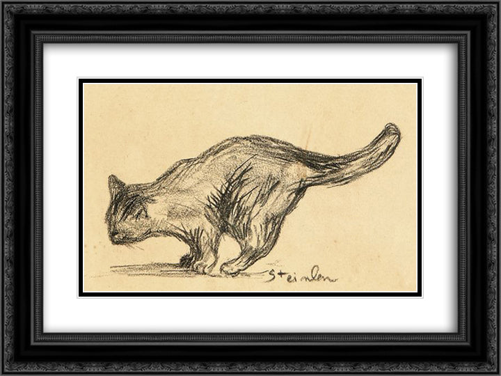 The cat 24x18 Black Ornate Wood Framed Art Print Poster with Double Matting by Steinlen, Theophile