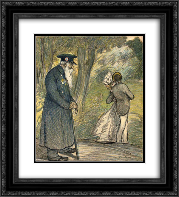 The Love in Green 20x22 Black Ornate Wood Framed Art Print Poster with Double Matting by Steinlen, Theophile