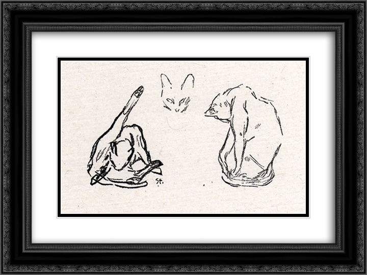 Three Cats Study 24x18 Black Ornate Wood Framed Art Print Poster with Double Matting by Steinlen, Theophile