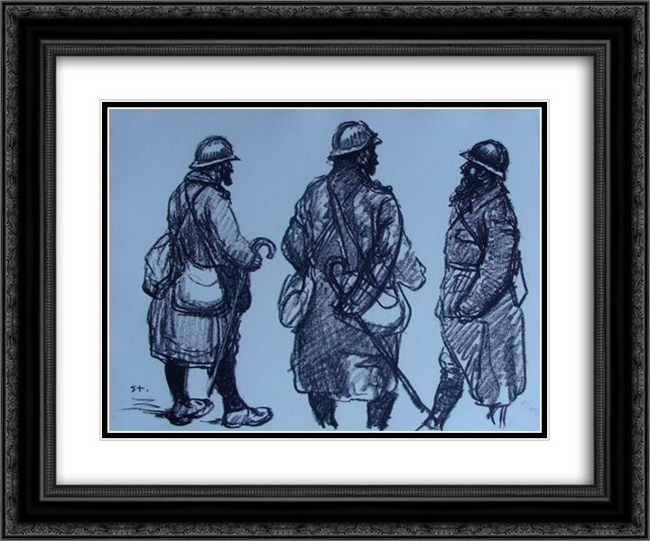 Trois permissionaires barbus 24x20 Black Ornate Wood Framed Art Print Poster with Double Matting by Steinlen, Theophile