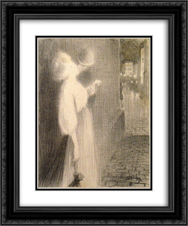 Tu M'Apparus 20x24 Black Ornate Wood Framed Art Print Poster with Double Matting by Steinlen, Theophile