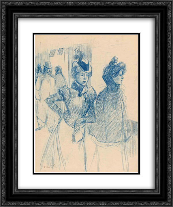 Two elegant women 20x24 Black Ornate Wood Framed Art Print Poster with Double Matting by Steinlen, Theophile