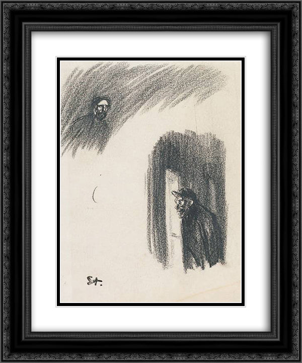 Two Men 20x24 Black Ornate Wood Framed Art Print Poster with Double Matting by Steinlen, Theophile