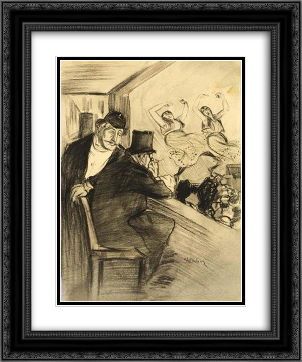 Two Men at Theatre 20x24 Black Ornate Wood Framed Art Print Poster with Double Matting by Steinlen, Theophile