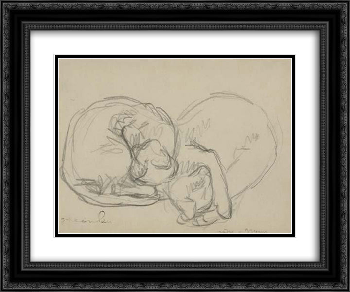 Two sleeping cats 24x20 Black Ornate Wood Framed Art Print Poster with Double Matting by Steinlen, Theophile