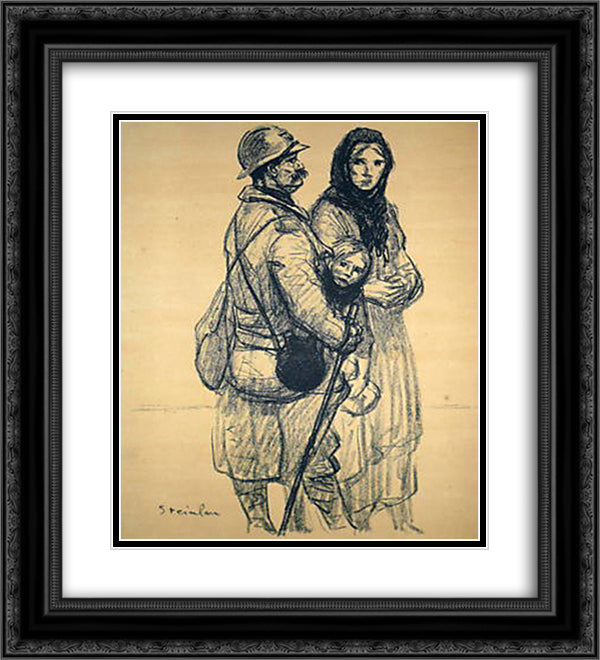 Un Poilu a Petain 20x22 Black Ornate Wood Framed Art Print Poster with Double Matting by Steinlen, Theophile