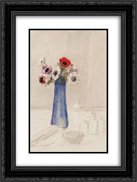 Vase D'Anemones 18x24 Black Ornate Wood Framed Art Print Poster with Double Matting by Steinlen, Theophile