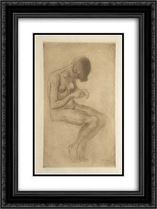 Woman doing nails 18x24 Black Ornate Wood Framed Art Print Poster with Double Matting by Steinlen, Theophile