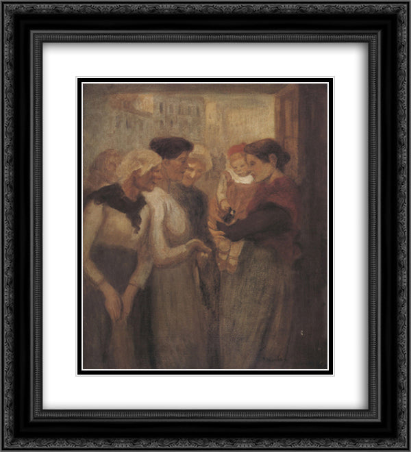 Women Conversing 20x22 Black Ornate Wood Framed Art Print Poster with Double Matting by Steinlen, Theophile