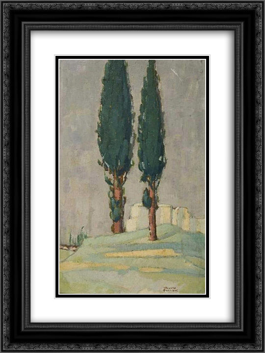 Cypresses 18x24 Black Ornate Wood Framed Art Print Poster with Double Matting by Triantafyllidis, Theophrastos