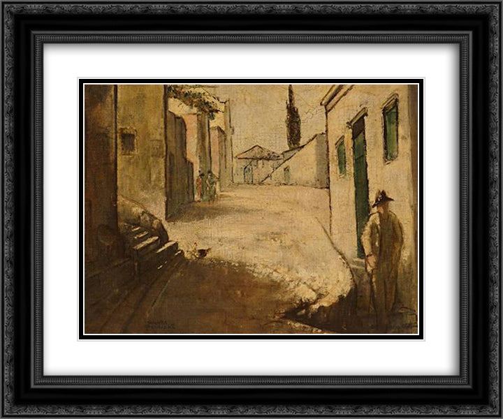 Figures on a street 24x20 Black Ornate Wood Framed Art Print Poster with Double Matting by Triantafyllidis, Theophrastos