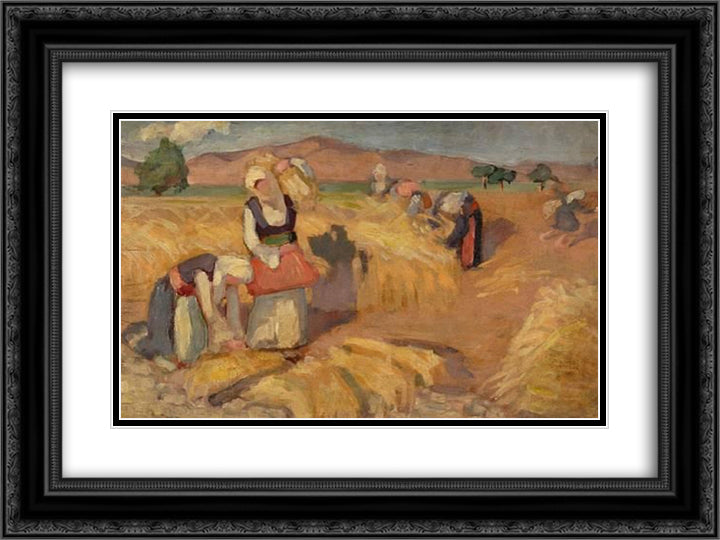Harvesting 24x18 Black Ornate Wood Framed Art Print Poster with Double Matting by Triantafyllidis, Theophrastos