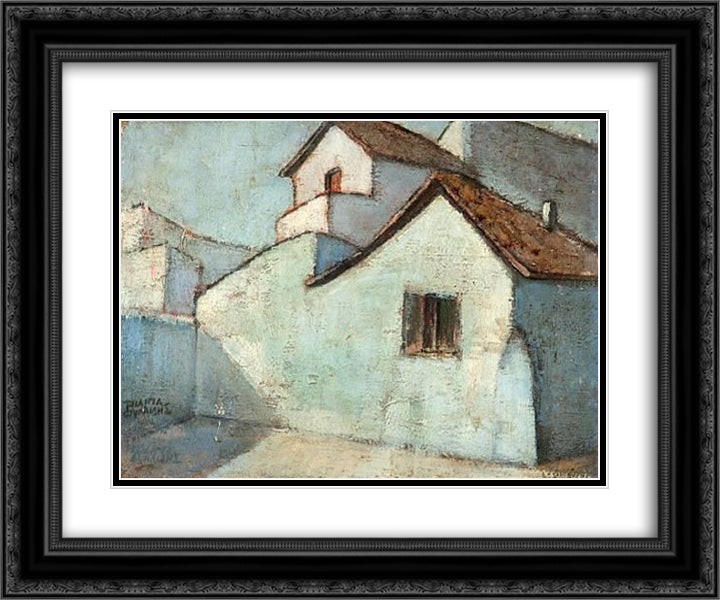 Houses 24x20 Black Ornate Wood Framed Art Print Poster with Double Matting by Triantafyllidis, Theophrastos