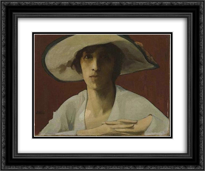 Woman in white 24x20 Black Ornate Wood Framed Art Print Poster with Double Matting by Triantafyllidis, Theophrastos