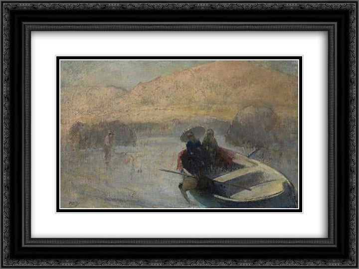 Women in Boat 24x18 Black Ornate Wood Framed Art Print Poster with Double Matting by Triantafyllidis, Theophrastos