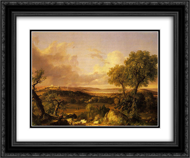 View of Boston 24x20 Black Ornate Wood Framed Art Print Poster with Double Matting by Cole, Thomas
