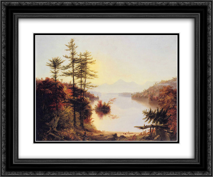 View on Lake Winnipiseogee 24x20 Black Ornate Wood Framed Art Print Poster with Double Matting by Cole, Thomas