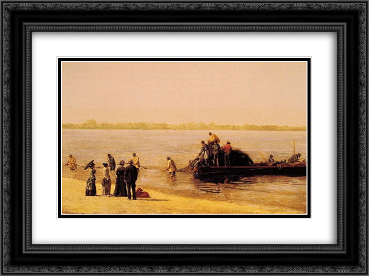 Shad Fishing at Gloucester on the Delaware River 24x18 Black Ornate Wood Framed Art Print Poster with Double Matting by Eakins, Thomas