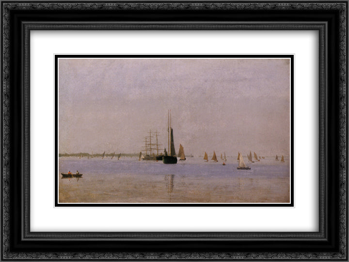 Ships and Sailboats on the Delaware 24x18 Black Ornate Wood Framed Art Print Poster with Double Matting by Eakins, Thomas