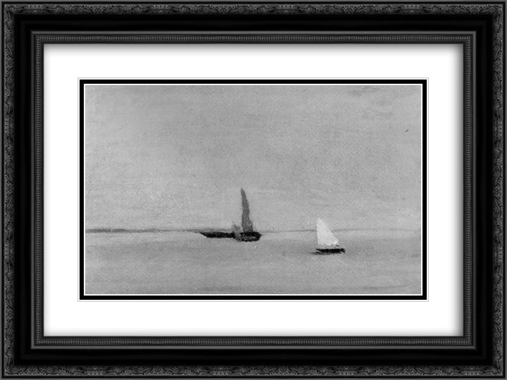Study for Ships and Sailboats on the Delaware 24x18 Black Ornate Wood Framed Art Print Poster with Double Matting by Eakins, Thomas