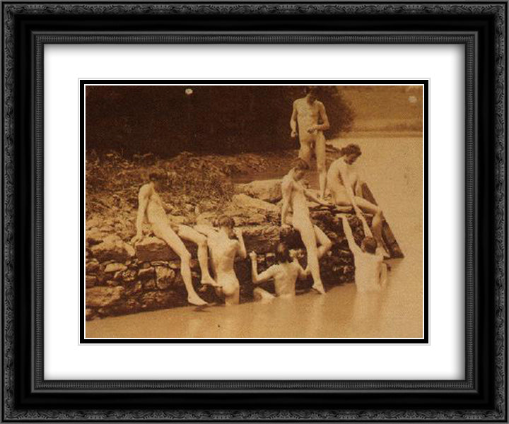 Study for The bathhole 24x20 Black Ornate Wood Framed Art Print Poster with Double Matting by Eakins, Thomas