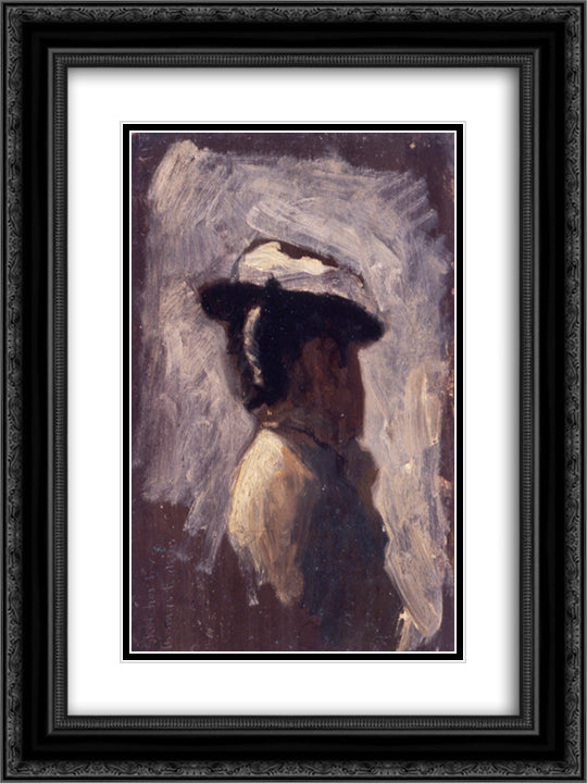 Study of a woman's head 18x24 Black Ornate Wood Framed Art Print Poster with Double Matting by Eakins, Thomas