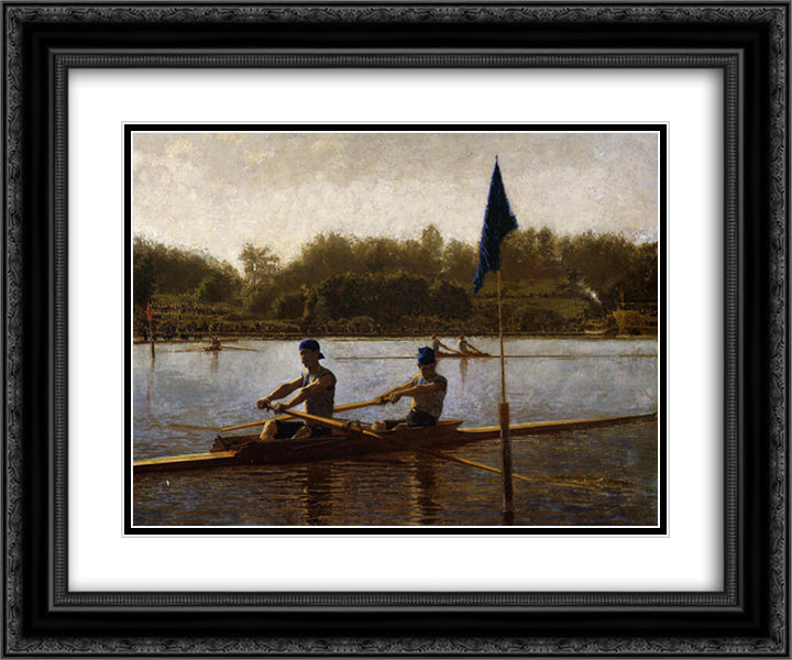 The Biglin Brothers Turning the Stake Boat 24x20 Black Ornate Wood Framed Art Print Poster with Double Matting by Eakins, Thomas