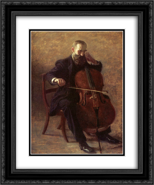 The Cello Player 20x24 Black Ornate Wood Framed Art Print Poster with Double Matting by Eakins, Thomas