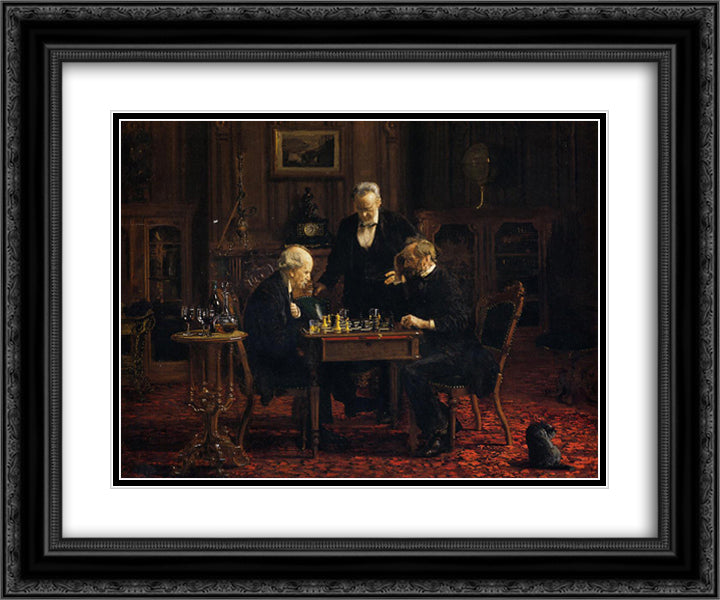 The Chess Player 24x20 Black Ornate Wood Framed Art Print Poster with Double Matting by Eakins, Thomas