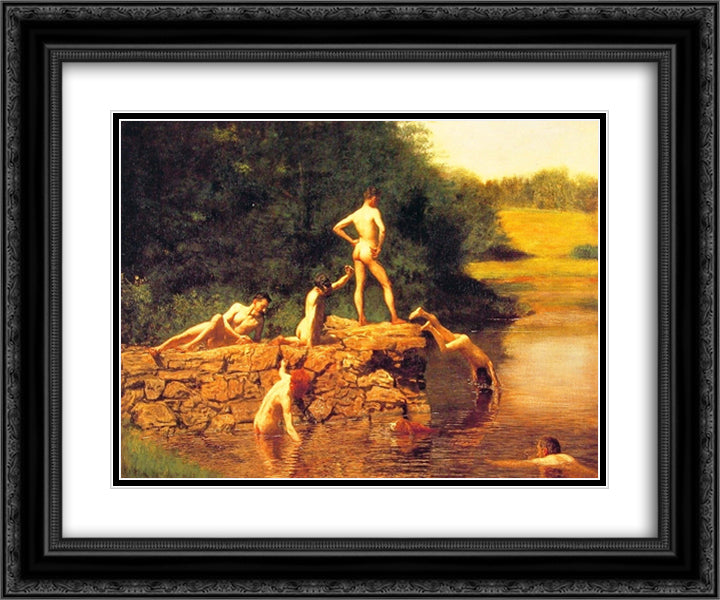The Swimming Hole 24x20 Black Ornate Wood Framed Art Print Poster with Double Matting by Eakins, Thomas