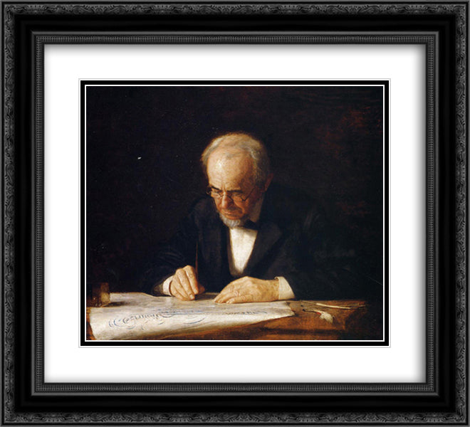 The Writing Master (Benjamin Eakins) 22x20 Black Ornate Wood Framed Art Print Poster with Double Matting by Eakins, Thomas