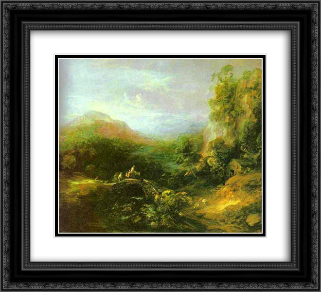 Mountain Landscape with Peasants Crossing a Bridge 22x20 Black Ornate Wood Framed Art Print Poster with Double Matting by Gainsborough, Thomas