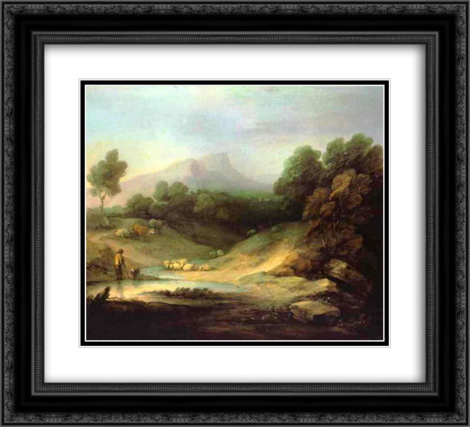 Mountain Landscape with Shepherd 22x20 Black Ornate Wood Framed Art Print Poster with Double Matting by Gainsborough, Thomas