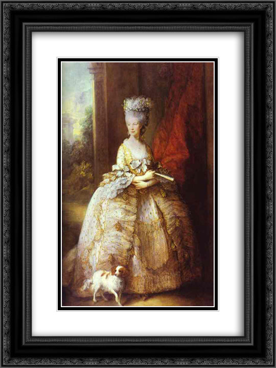 Portrait of Queen Charlotte 18x24 Black Ornate Wood Framed Art Print Poster with Double Matting by Gainsborough, Thomas