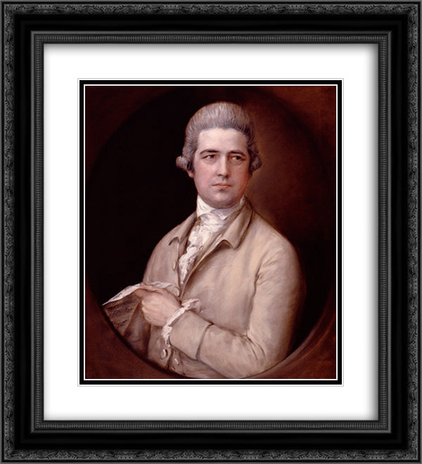 Portrait of Thomas Linley 20x22 Black Ornate Wood Framed Art Print Poster with Double Matting by Gainsborough, Thomas