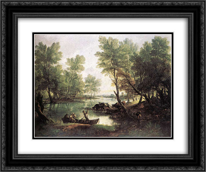 River landscape 24x20 Black Ornate Wood Framed Art Print Poster with Double Matting by Gainsborough, Thomas