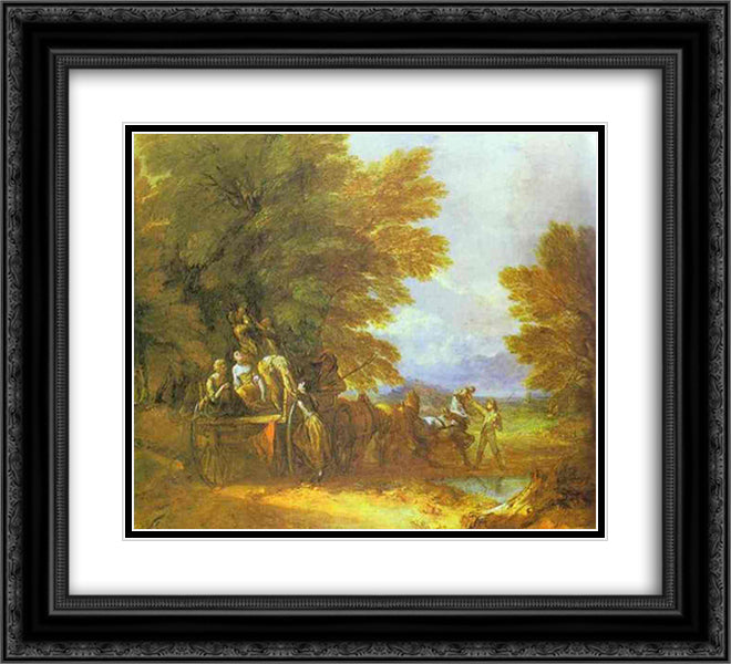 The Harvest Wagon 22x20 Black Ornate Wood Framed Art Print Poster with Double Matting by Gainsborough, Thomas