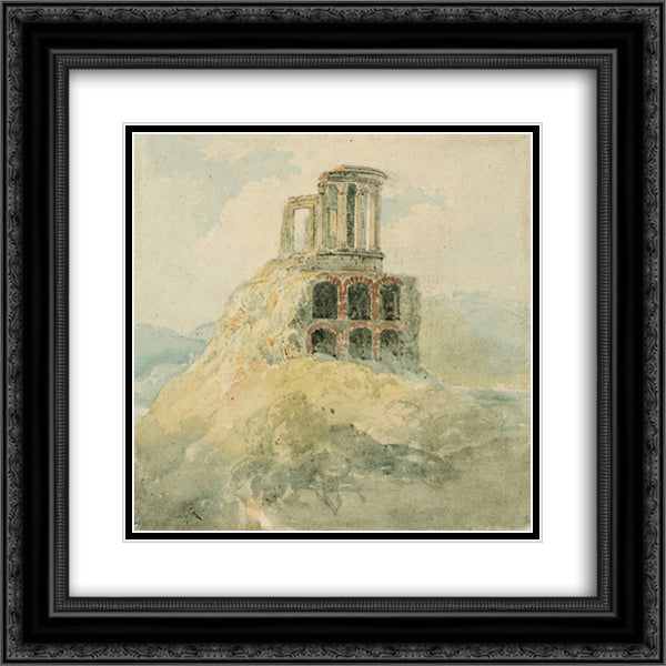 A Temple of Vesta 20x20 Black Ornate Wood Framed Art Print Poster with Double Matting by Girtin, Thomas