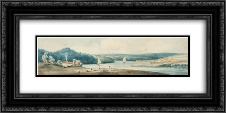 A Winding Estuary 24x12 Black Ornate Wood Framed Art Print Poster with Double Matting by Girtin, Thomas