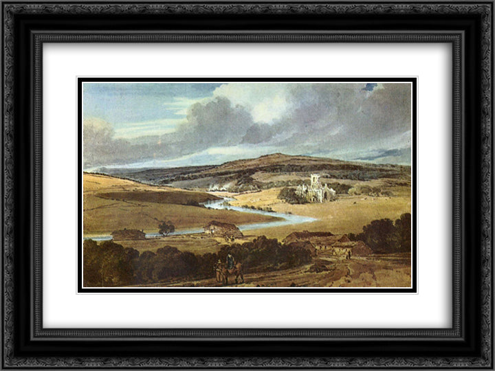 Kirkstall Abbey, Yorkshire 24x18 Black Ornate Wood Framed Art Print Poster with Double Matting by Girtin, Thomas
