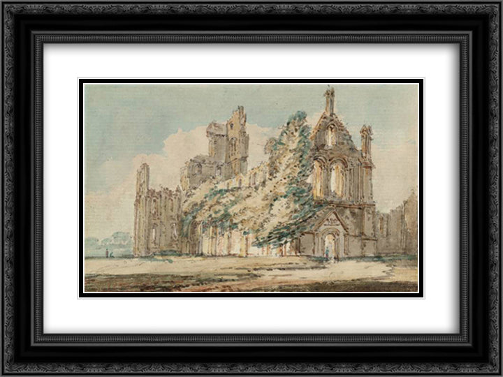 Kirkstall Abbey from the North West 24x18 Black Ornate Wood Framed Art Print Poster with Double Matting by Girtin, Thomas