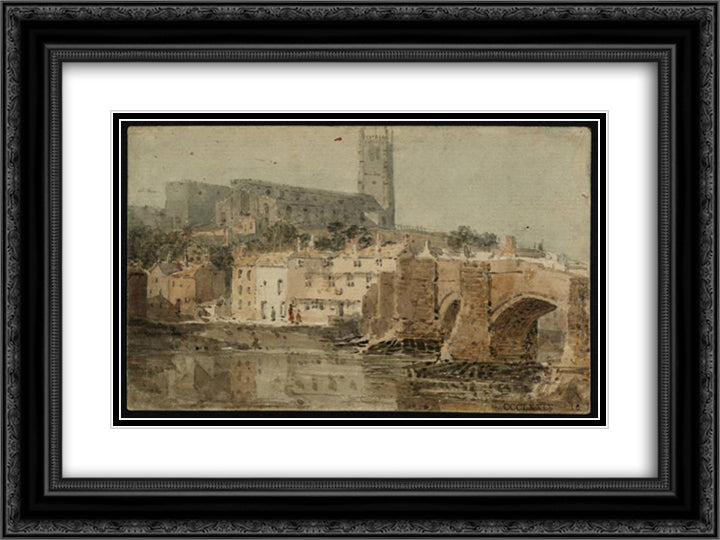 Lancaster Church and Bridge 24x18 Black Ornate Wood Framed Art Print Poster with Double Matting by Girtin, Thomas