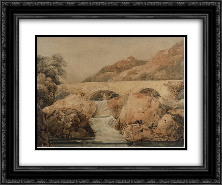 Pont-y-Pair 24x20 Black Ornate Wood Framed Art Print Poster with Double Matting by Girtin, Thomas