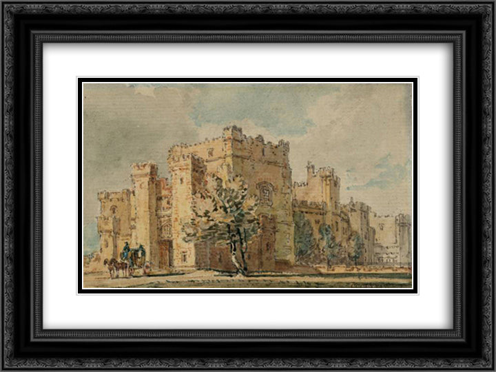 Raby Castle, Co. Durham 24x18 Black Ornate Wood Framed Art Print Poster with Double Matting by Girtin, Thomas