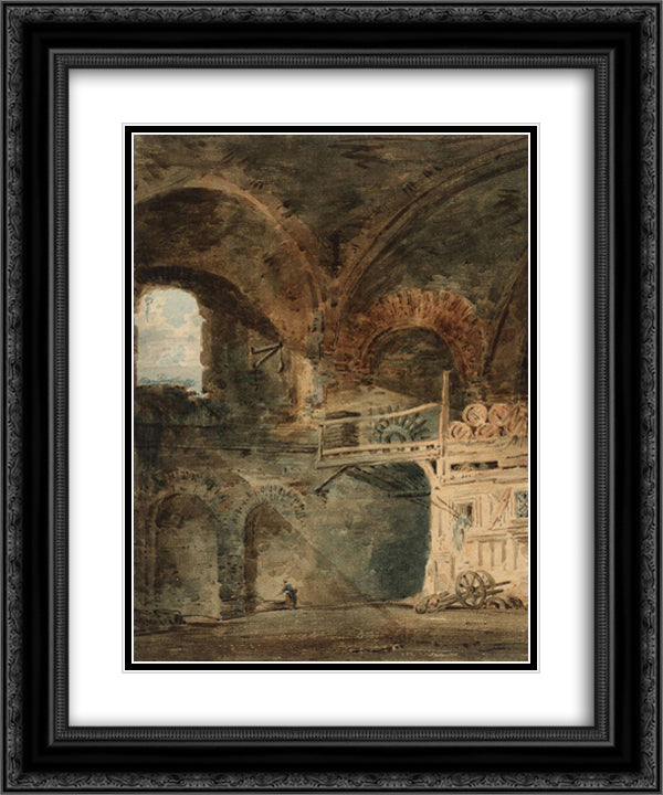 The Ruins of the Emperor Julian's Baths, Hotel de Cluny, Paris 20x24 Black Ornate Wood Framed Art Print Poster with Double Matting by Girtin, Thomas