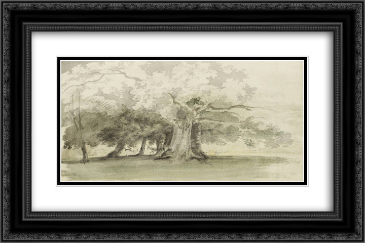 Trees in a Park 24x16 Black Ornate Wood Framed Art Print Poster with Double Matting by Girtin, Thomas