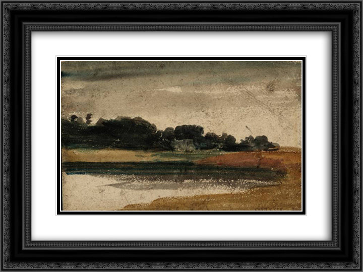 Trees near a Lake or River at Twilight 24x18 Black Ornate Wood Framed Art Print Poster with Double Matting by Girtin, Thomas