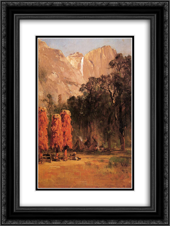 Acorn granaries, by Piute Indian camp in Yosemite 18x24 Black Ornate Wood Framed Art Print Poster with Double Matting by Hill, Thomas