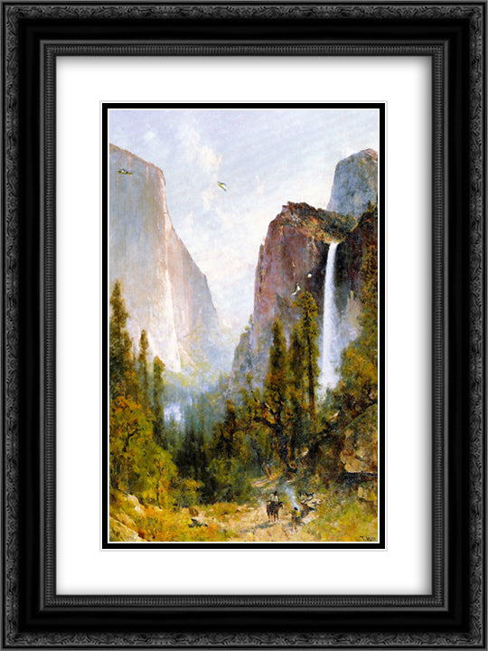 Bridal Veil Fall, Yosemite Valley 18x24 Black Ornate Wood Framed Art Print Poster with Double Matting by Hill, Thomas