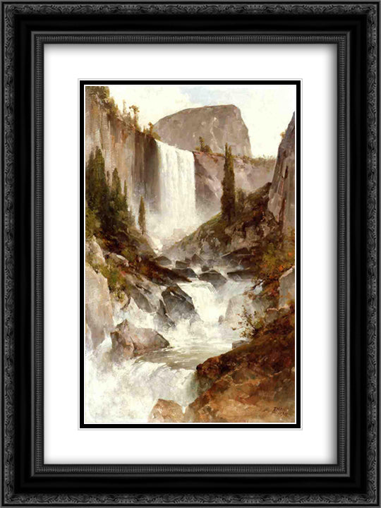 Falls in Yosemite 18x24 Black Ornate Wood Framed Art Print Poster with Double Matting by Hill, Thomas